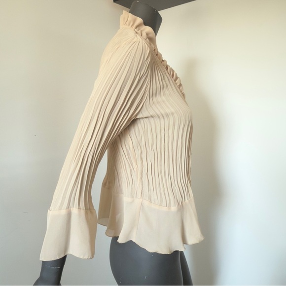 Allison Taylor Ruffle Front Button Blouse Beige | Size XL - Picture 4 of 7